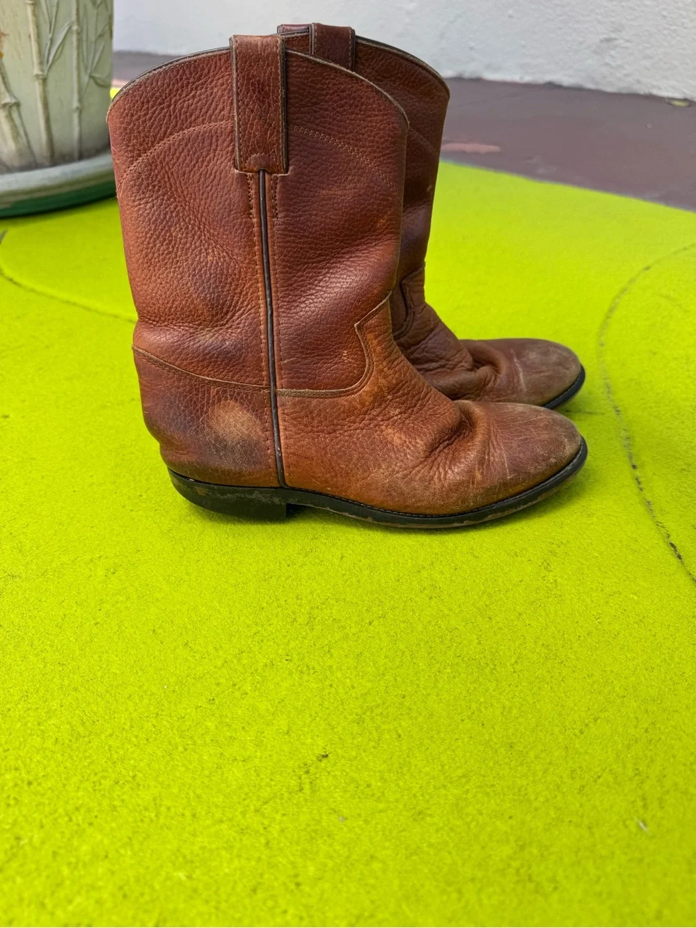Vintage Justin Cowboy Boots Kids Size 10 Brown Leather Made in Mexico Western